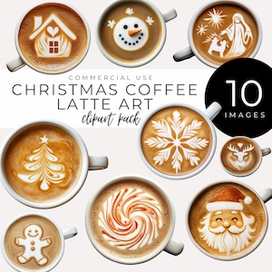 Clipart de arte de Natal com leite - DOWNLOAD INSTANTÂNEO - Papai Noel, boneco de neve, rena e muito mais para cardápios de cafés de fim de ano, convites para festas e decoração festiva de café