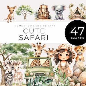 Süße Safari Tiere Clipart DIGITIALER DOWNLOAD Wild Bilder, Aquarell Dschungel Clipart für Babypartys & Kinderzimmer Dekor, transparente Pngs