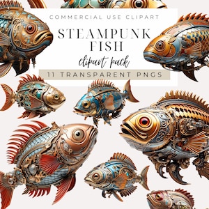Steampunk Mechanischer Fisch INSTANT DOWNLOAD Steampunk Decor, Uhrwerk Fisch Skulptur, Industrielle Nautische Bilder, Retro futuristisches Design