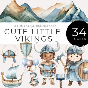 Wikinger Kinder Clipart, Clipart INSTANT DOWNLOAD Aquarell nordische Krieger Kinder, Nordische Helme, Schilde, Boote für Kinderzimmer Dekor, Party einlädt