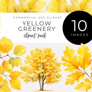 Clipart de folhagens amarelas - DOWNLOAD INSTANTÂNEO - Decoração inspirada na natureza, folhagens e folhas em aquarela, arte com plantas, criação de cartões, scrapbooking, convites