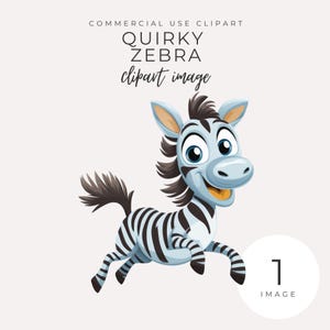 Quirky Zebra Clipart INSTANT DOWNLOAD Cartoon Zebra Illustration for Kids' Room, Nursery Decor, and Party Invites, Whimsical Animal Print