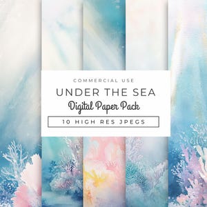 Digitale onderzeese papieren, direct downloaden, oceaanachtergronden, koraalrif-aquareltexturen, nautische scrapbooking en ambachtelijke ontwerpen