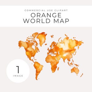 水彩画の世界地図 即時ダウンロード ウェディングマップイラスト、オレンジとゴールドの世界地図の抽象的なクリップアート、透明なPNG、旅行、招待状