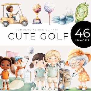 Clipart golfmeester, direct downloaden, aquarel kinderen golfers, golfkarretjes, ballen, clubs, baanafbeeldingen, scrapbooking, ambachten, feestdecor