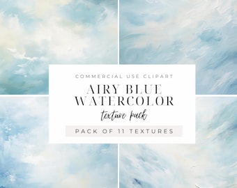Airy Blue Watercolor Textures INSTANT DOWNLOAD Dreamy Sky-Inspired Backgrounds, Soft Brushstrokes, Abstract Art for Digital Designs, Invites