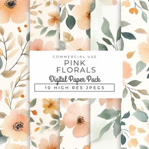 Rosa florale digitale Papiere, sofortiger Download, Aquarell Blumen, Pastell botanische Scrapbook, Hochzeitseinladung Hintergründe, romantisch
