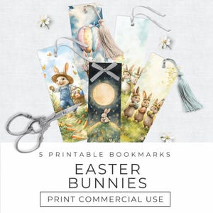 Marcapáginas de conejitos de Pascua, descarga instantánea, lindos marcadores de página de conejos en acuarela, accesorios de lectura imprimibles de conejitos de primavera en tonos pastel de Pascua