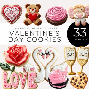 Conjunto de clipart de biscoitos do Dia dos Namorados, biscoitos em formato de coração, ilustrações fofas de amor, download digital romântico, gráficos de casamento e scrapbook
