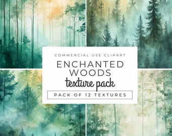Watercolor Forest Backgrounds INSTANT DOWNLOAD Misty Woodland Digital Textures for Scrapbooking, Journals, Invitations, Nature-Themed Crafts