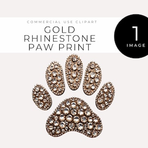 Op de afbeelding: Gouden strass-pootafdruk. Dit is een enkele pootafdruk gemaakt van gouden strass.