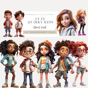 Quirky Kids Clipart INSTANT DOWNLOAD Whimsical Figures & Eccentric Illustrations, Playful Portraits and Cartoon People, Commercial Use