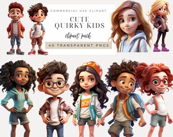 Quirky Kids Clipart INSTANT DOWNLOAD Whimsical Figures & Eccentric Illustrations, Playful Portraits and Cartoon People, Commercial Use