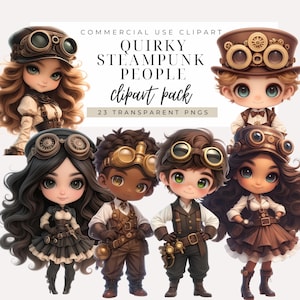 Quirky Steampunk People INSTANT DOWNLOAD Diverse Boy & Girl Vintage Steampunk Characters, Cute Kid Illustrations for Party Invites and Decor