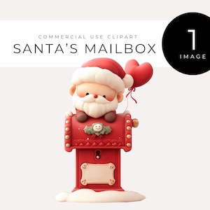 Santa's mailbox clipart INSTANT DOWNLOAD Leuke vakantie digitale afbeelding, rode kerst mailbox, feestelijke afbeelding voor kerstkaarten en decoratie