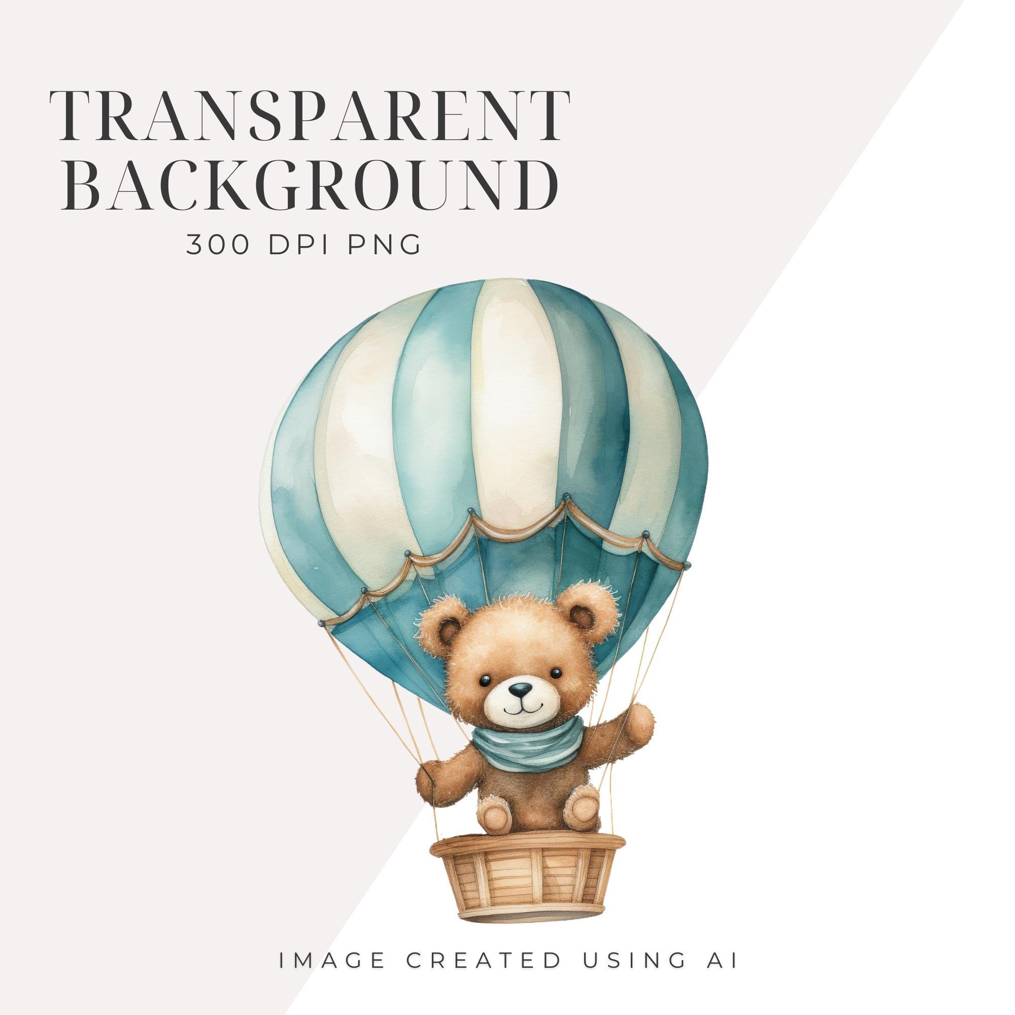 Teddy Bear in Blue Hot Air Balloon Clipart INSTANT DOWNLOAD Cute Bear ...