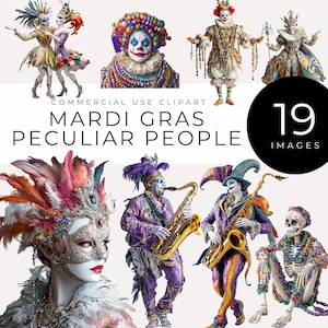 Pessoas Peculiares Clipart DOWNLOAD INSTANTÂNEO Personagens de Fantasia Peculiares do Mardi Gras Caprichoso para Cartões, Diário de Lixo, Kit de Scrapbook, Colagem, png