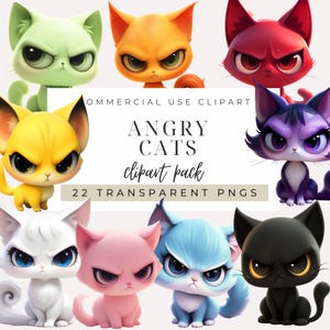Angry Cat Clipart INSTANT DOWNLOAD Feline Temper, Cat Attitude Art, Emotional Animals, Pet Lover Images, Transparent PNGs, Commercial Use