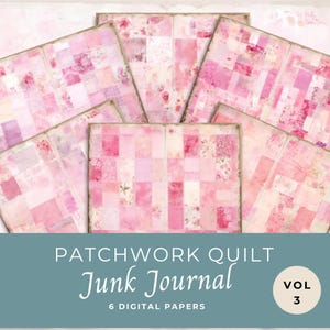 Vintage Patchwork Junk Journal Papers, 6 páginas de diario digital, rosa, efímera imprimible, hoja de collage 11 x 8,5, JJ007