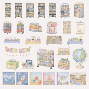 Bokmässa Clipart, Akvarell Klassrumsbibliotek PNG-designer, Läs- och Läskunnighetsveckadekor, Bokinspirerade Bilder, Kommersiellt Bruk, Digital Nedladdning bild 2