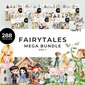 Mega clipartbundel sprookjes sprookjes, instant download, Sneeuwwitje, Goudlokje, Hans en Grietje, Rapunzel, Boerenbont, rattenvanger, 3 varkens