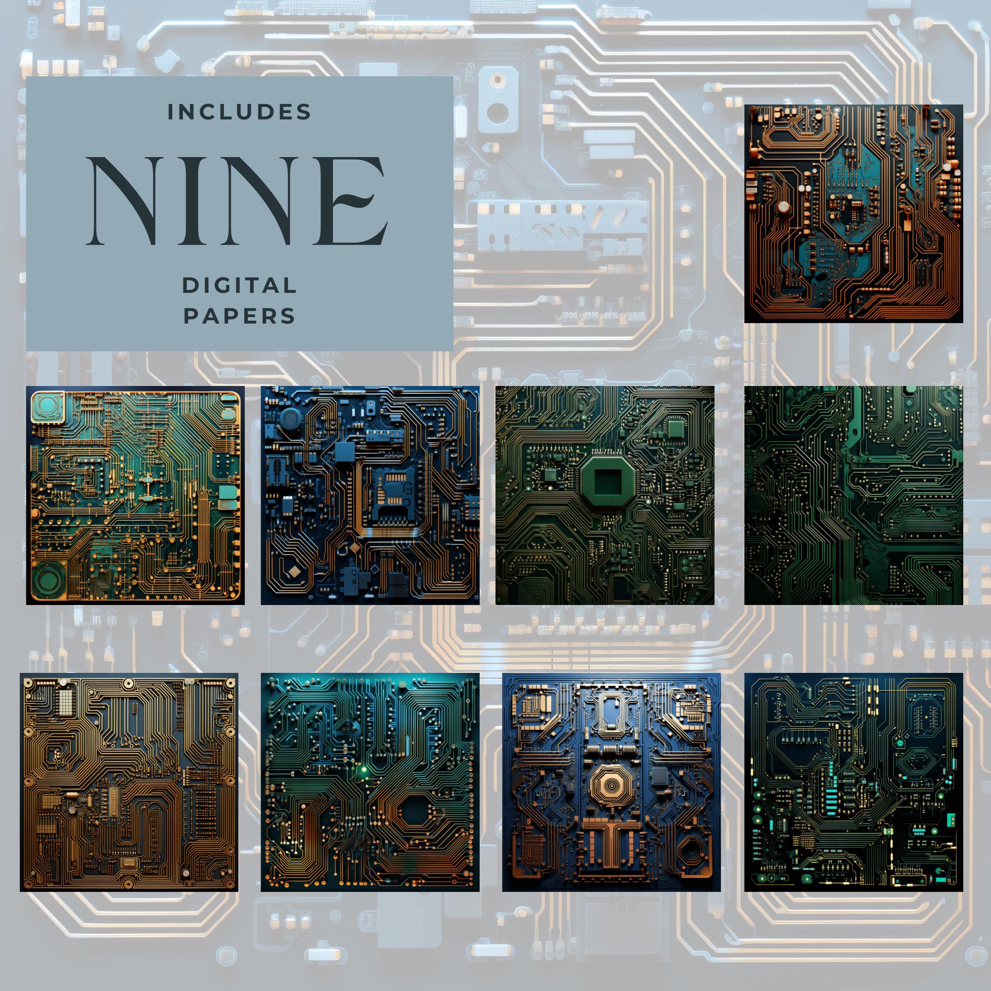 Paper Designs Using Electronics Circuit Board Digital Paper Pack INSTANT DOWNLOAD Green Computer ...