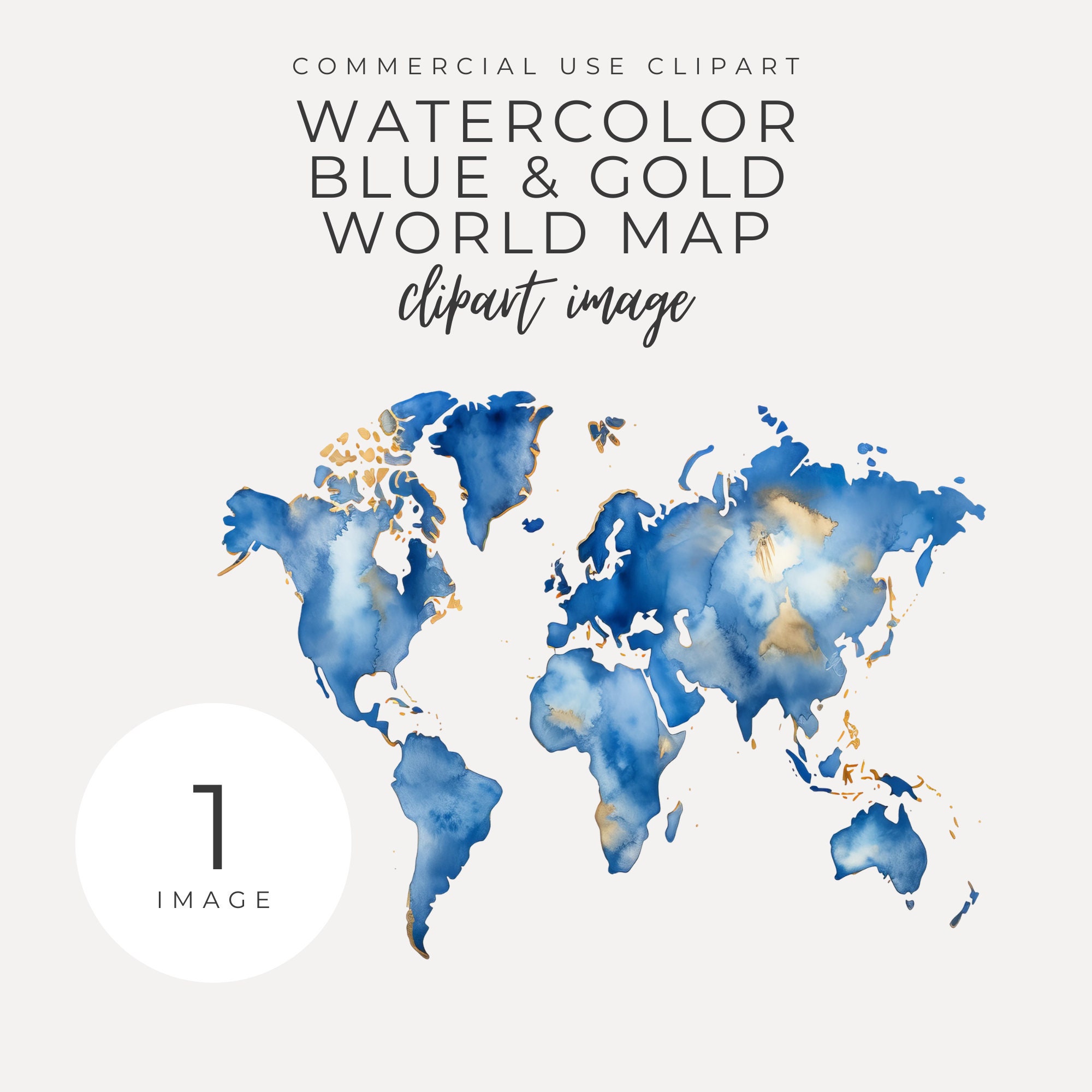 Gold Blue World Map - Etsy