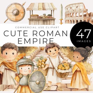 Schattige Romeinse rijk clipart Instant Download aquarel gladiatoren, keizers, soldaten, Romeinse architectuur, lauwerkrans, scènes uit het oude Rome