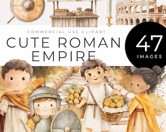 Cute Roman Empire Clipart Instant Download Watercolor Gladiators, Emperors, Soldiers, Roman Architecture, Laurel Wreath, Ancient Rome Scenes