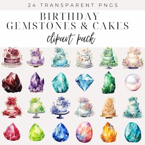 Geburtstagsfeier Kuchen & Edelsteine Clipart INSTANT DOWNLOAD Geburtsstein-inspirierte Kuchen mit Edelsteinen Bildern für jeden Monat, Party lädt ein