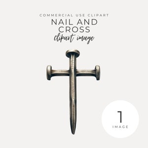 Nagel und Kreuz Clipart, INSTANT DOWNLOAD Christliches und religiöses Bild eines silbernen Kreuzes aus Nägeln, Transparente PNG, kommerzielle Nutzung
