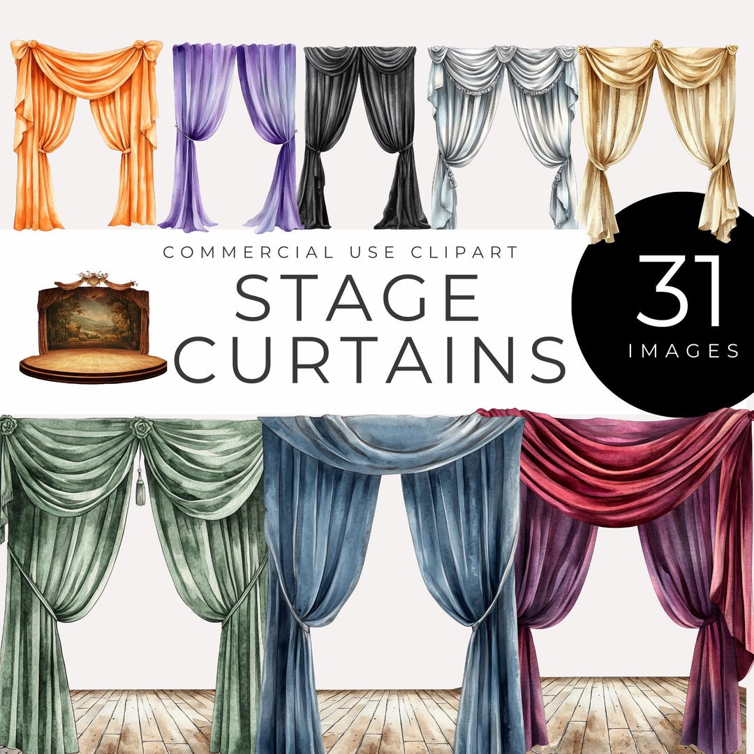 Stage Curtain Clipart INSTANT DOWNLOAD Vintage Theater Drapes, Opera ...