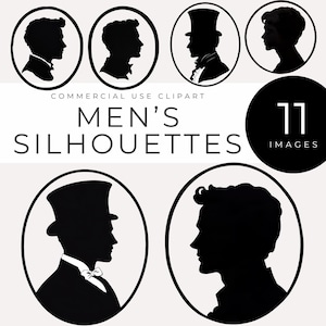 Clipart de silueta de hombre en marco ovalado DESCARGA INSTANTÁNEA Contorno de perfil masculino, camafeo de caballero victoriano vintage, gráficos de retrato de regencia