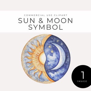 Sonne und Mond Clipart, sofortiger Download, himmlische Aquarell Symbol, Balance Tag & Nacht, Boho Mondphasen, spirituelle Kunst, Astrologie Grafik