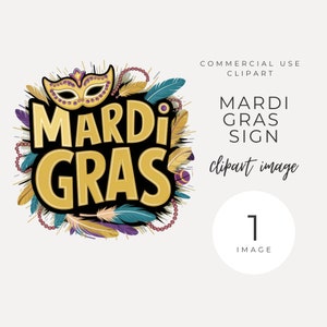 Signe graphique de Mardi Gras TÉLÉCHARGEMENT IMMÉDIAT avec plumes colorées, perles et masque, parfait pour une décoration de fête de fête, faire-part, png transparent