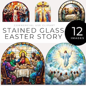 Aquarell Glasmalerei Ostern Geschichte Clipart INSTANT DOWNLOAD Christliche Heilige Religiöse für Kunsthandwerk, Karten, Einladungen, Scrapbooking, Dekor