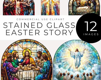 Watercolor Stained Glass Easter Story Clipart INSTANT DOWNLOAD Christian Holy Religious for Crafts, Cards, Invitations, Scrapbooking, Decor