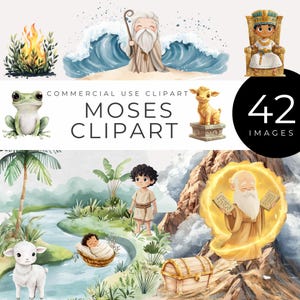 Moses Clipart, sofortiger Download, Aquarell Bibel Geschichte Grafik, religiöse digitale Kunst für Sonntagsschule, Scrapbooking, auf Glauben basierendes Kunsthandwerk