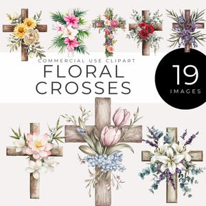 Croix des cliparts, téléchargement immédiat, décoration florale de Pâques chrétienne aquarelle, scrapbooking religieux, faire-part de mariage, créations artisanales commémoratives