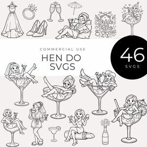 Hen Do SVGs, Girls Night Cocktail Icons, Bachelorette Party Line Art, Martini Girl Designs, Bride Tribe Clipart, Valentines Day Celebration