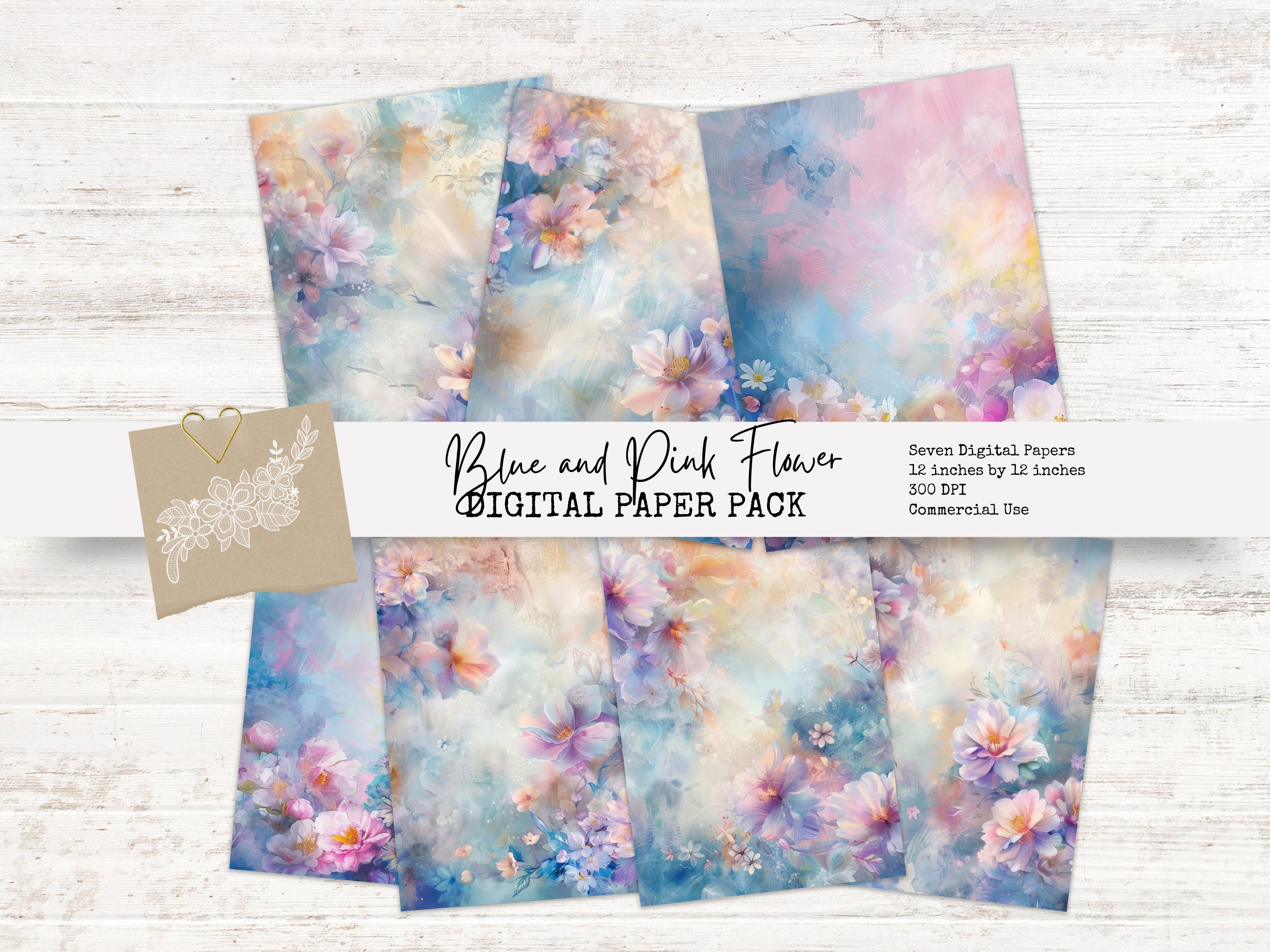 Watercolor Floral Digital Paper Pack INSTANT DOWNLOAD Pink Flowers ...