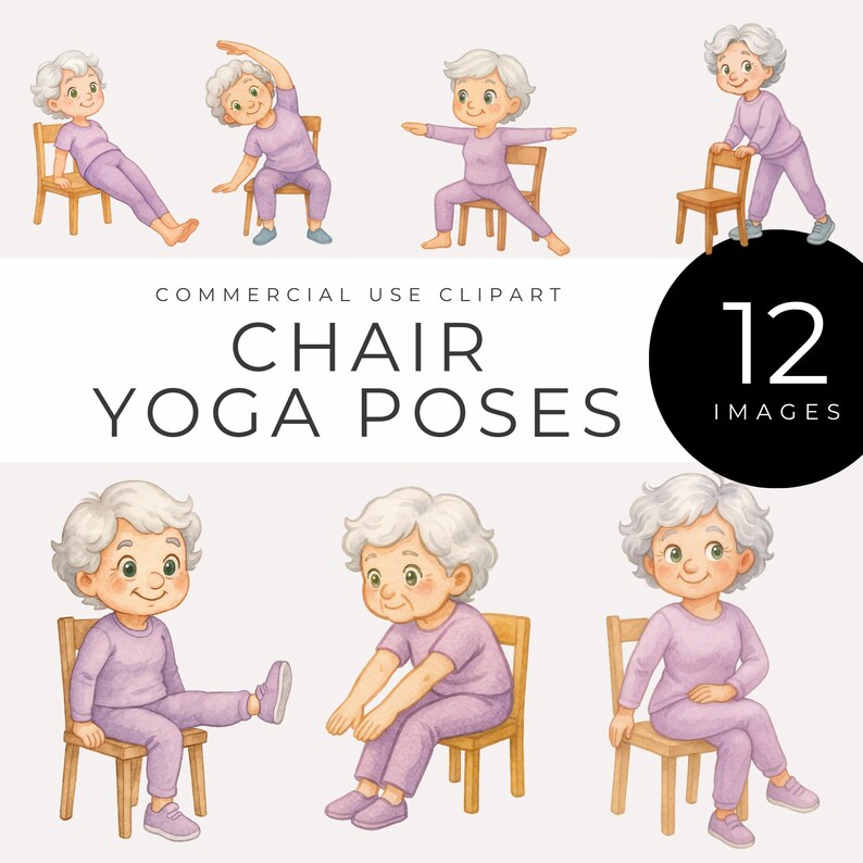 Chair Yoga Clipart Senior Fitness Gentle Exercise PNG Seated Yoga 