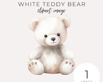 Adorable Watercolor White Teddy Bear Clipart INSTANT DOWNLOAD Cute Bear Illustration for Nursery & Baby Room, Baby Shower, Cozy, Sweet Decor