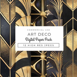 Art Deco Digital Papers, Instant Download, Seamless Patterns in Black & Gold, Geometric Design, Great Gatsby Party, Scrapbook, Printable art