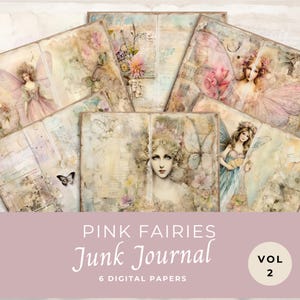 Papiers pour carnet de notes rose fée vol 2, pages de scrapbooking fantaisie, 6 pages de journal numérique, éphémères imprimables, feuille de collage 11 x 8,5, JJ010