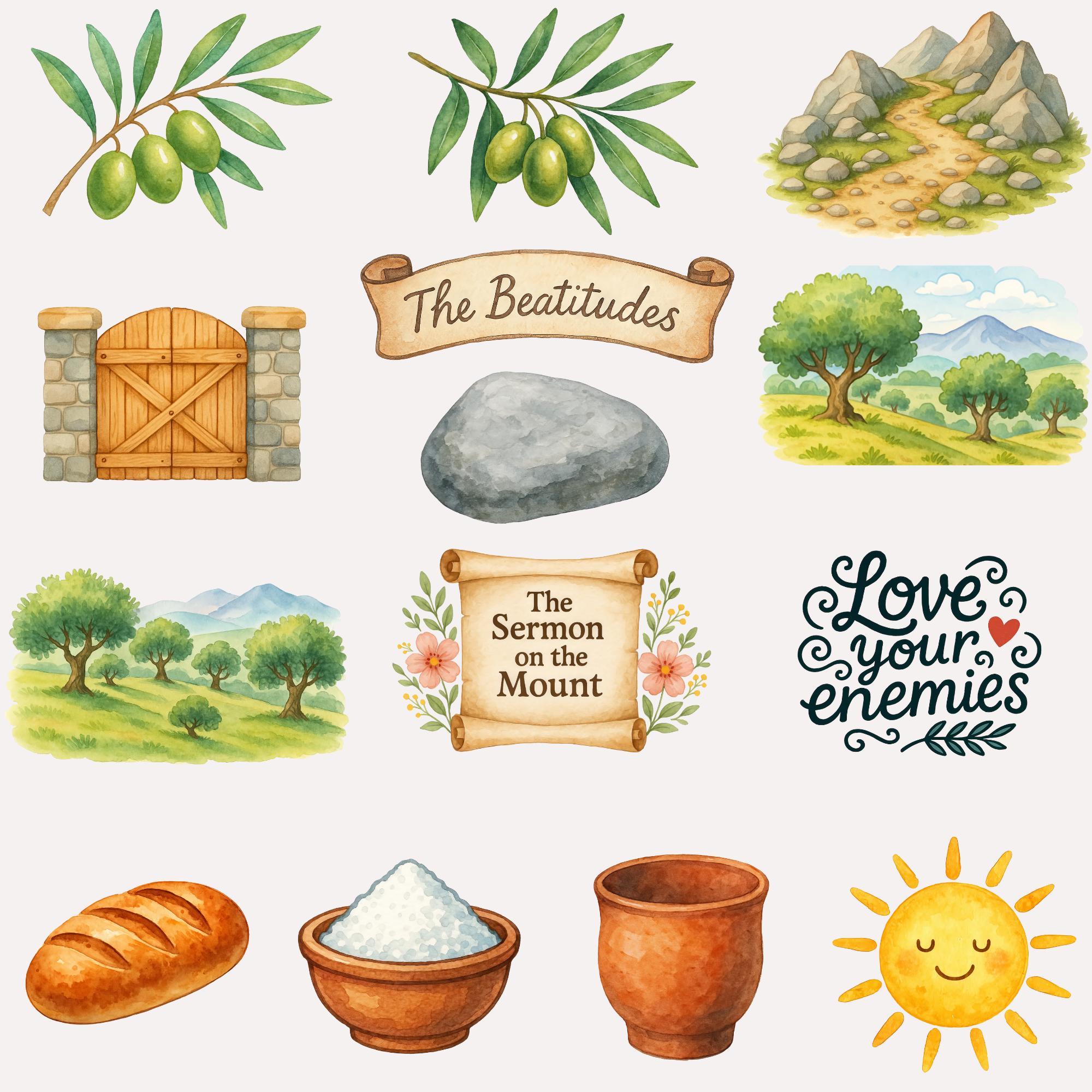 Sermon on the Mount Clipart, Instant Download, Beatitudes Bible Story ...