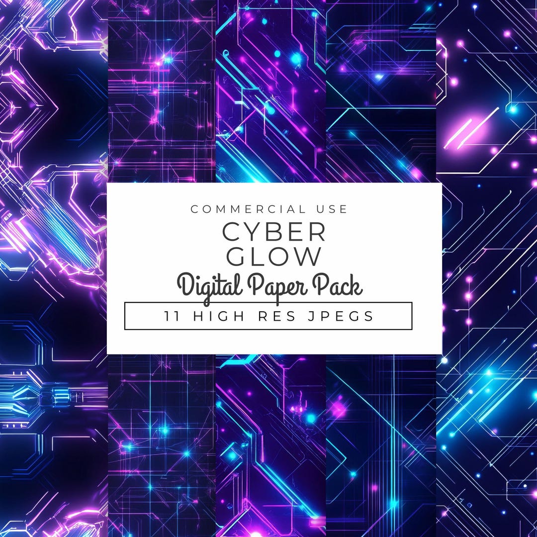 Cyber Glow Digital Papers, Instant Download, Futuristic Neon Circuit ...