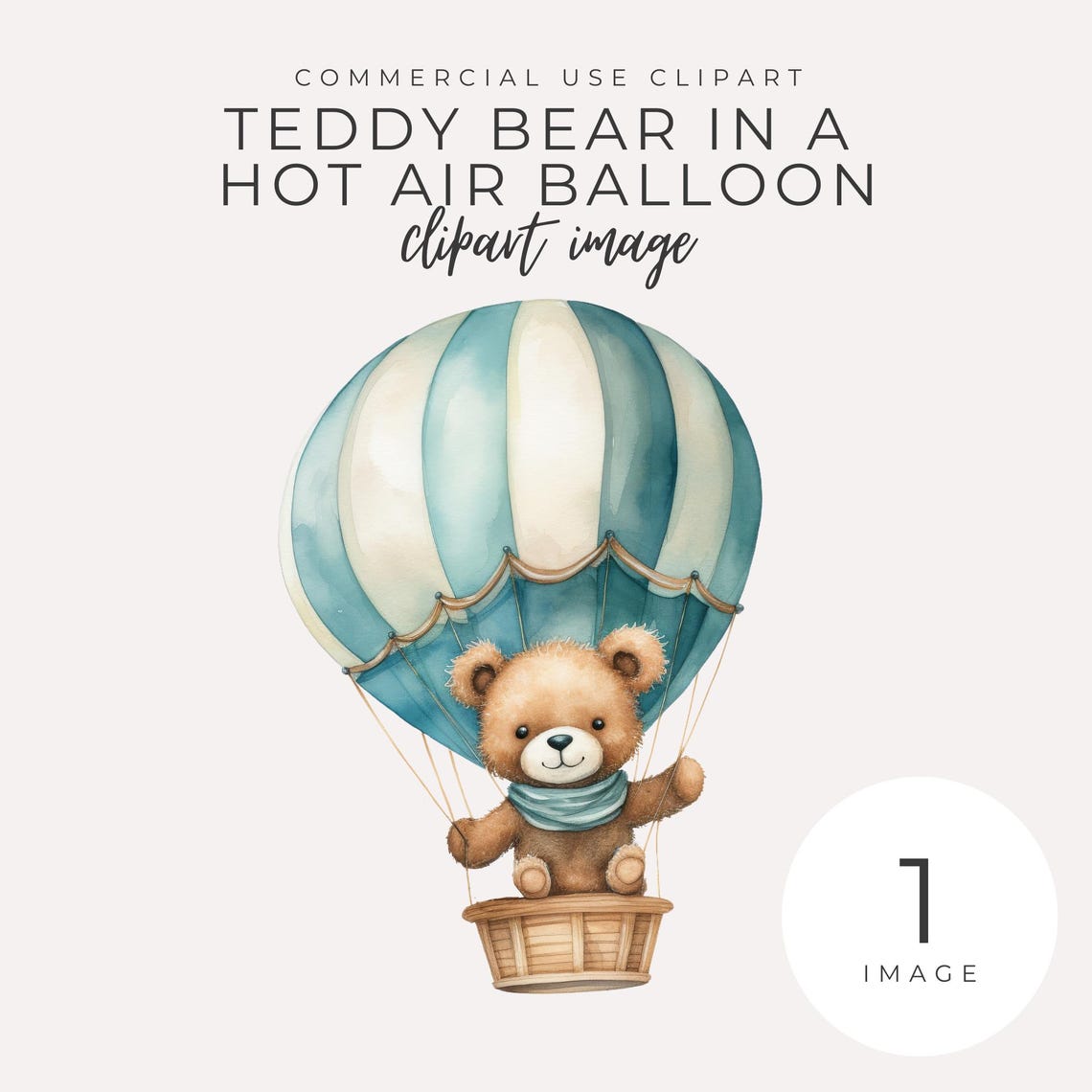 Teddy Bear in Blue Hot Air Balloon Clipart INSTANT DOWNLOAD Cute Bear ...