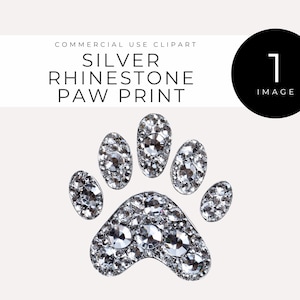 Op de afbeelding: Zilveren strass-pootafdruk. Dit is een enkele afbeelding van een zilveren strass-pootafdruk.