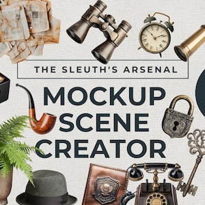 Detektiv & Escape Room Szenenersteller Requisiten, SOFORTIGER DOWNLOAD, Mystery Party Flatlay Mockup Bilder, Sleuth Clue Grafiken, Tatortparty